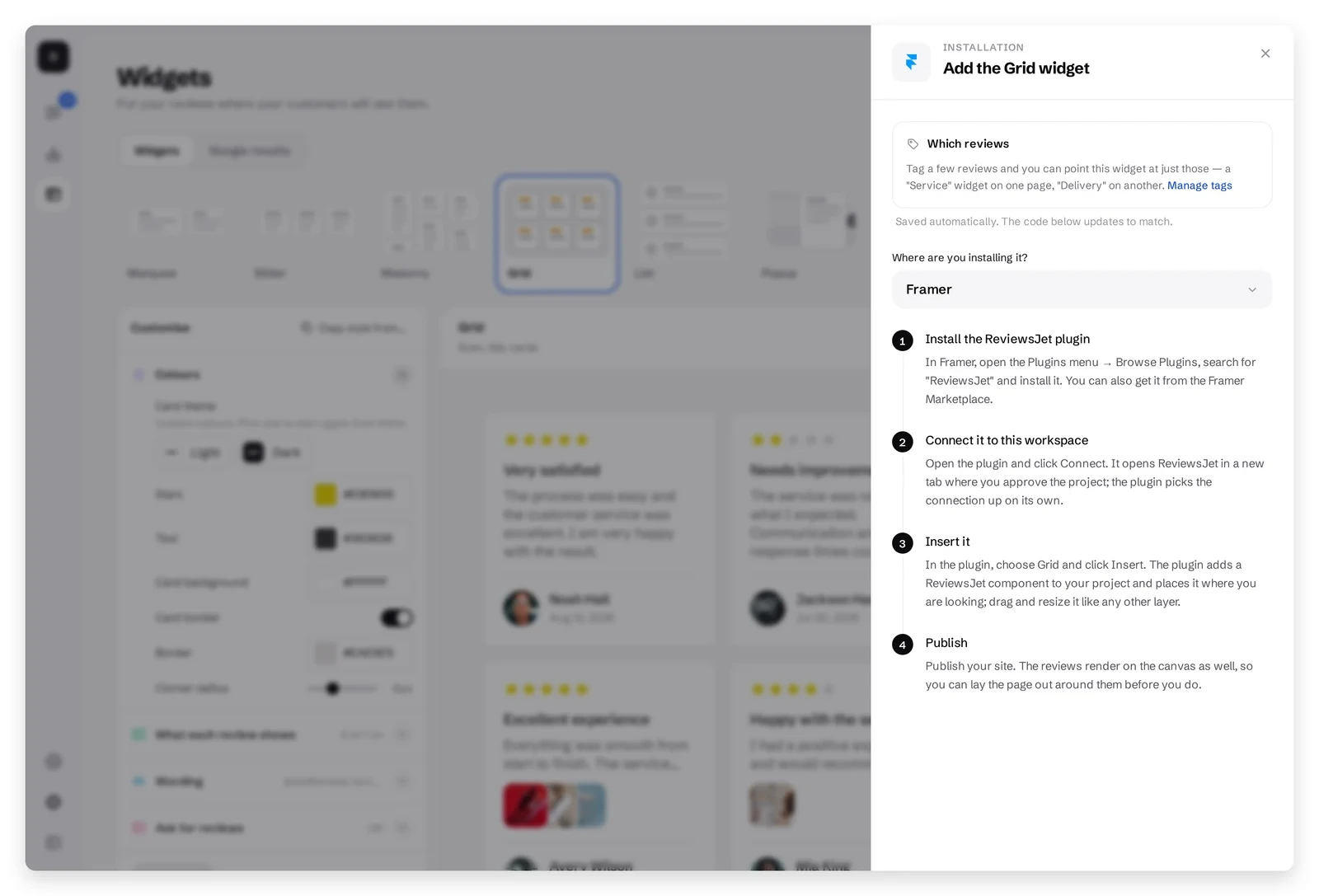 Framer install steps for a grid widget