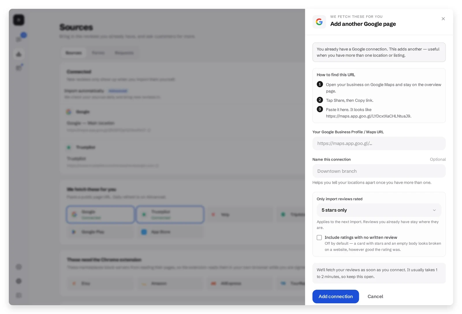 Connect a Google listing in ReviewsJet
