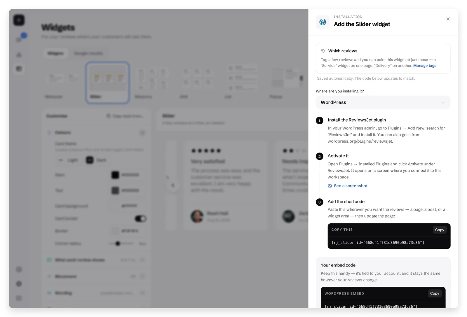 WordPress install steps for a slider