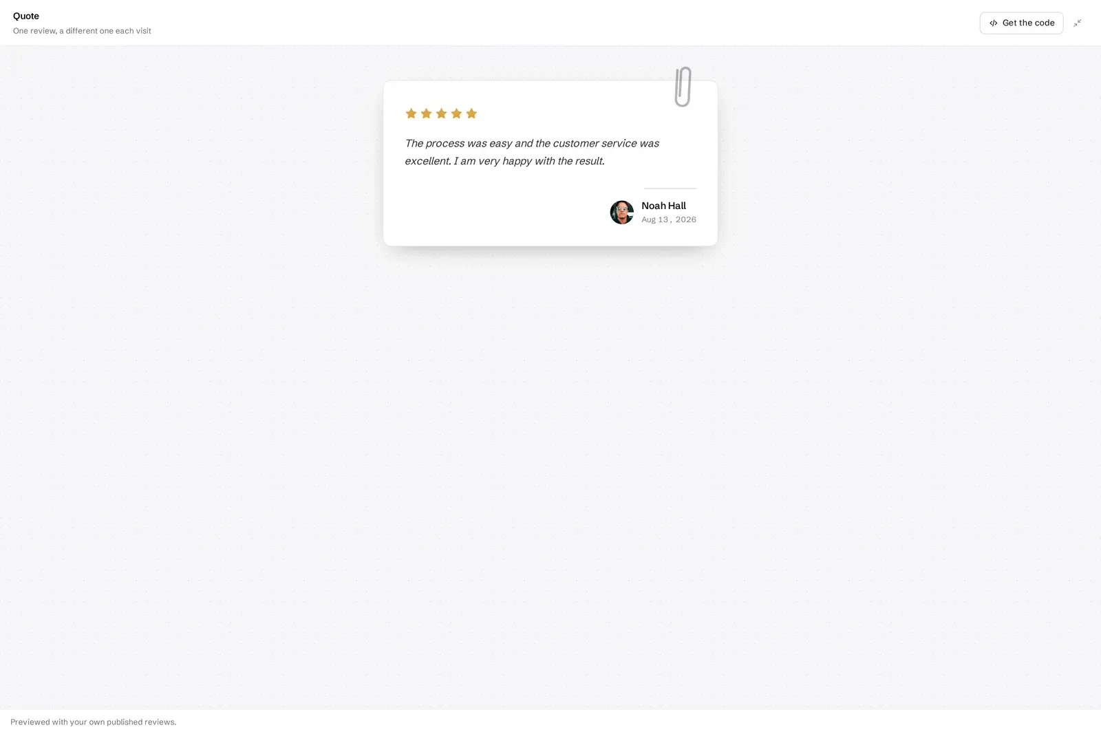 Quote widget showing one customer review as page typography