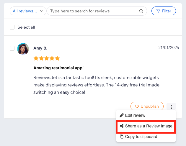 Share a review on ReviewsJet as a review image